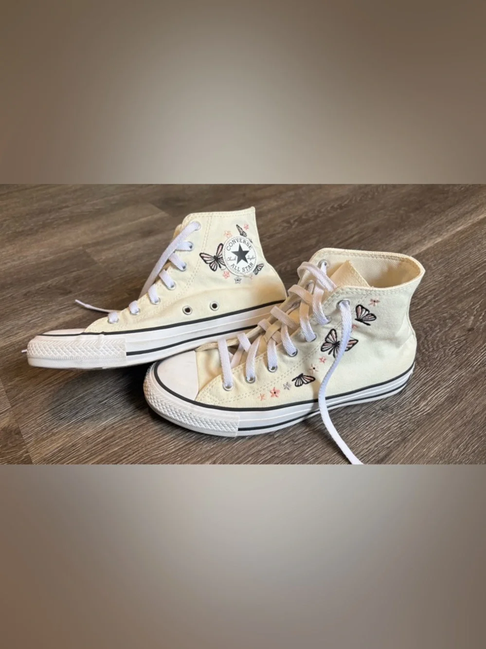 Converse Kids Cream High-Top Sneakers with Pink & Black Butterfly Accent - Picture 2 of 3